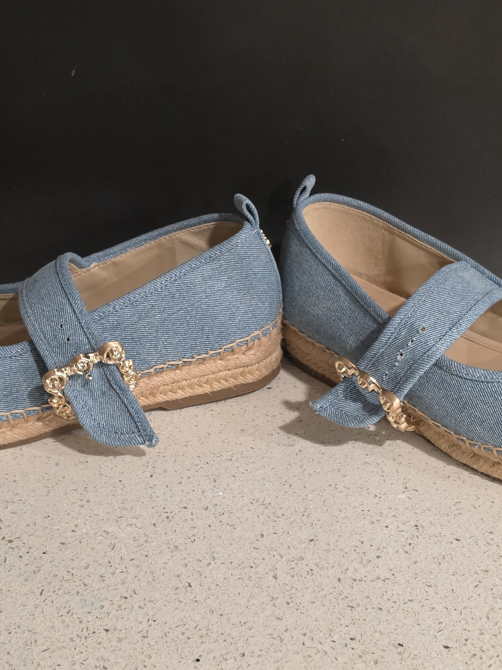 Denim Espadrille Mary Jane Flats with Jute Toe - Picture 4 of 6